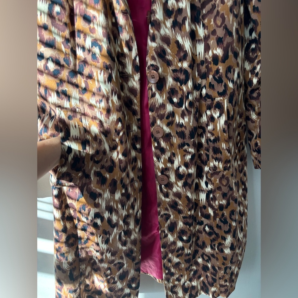 Y2K Retro Leopard Animal Print Midi Streetwear Trench Indie Coat - Size Medium - Picture 8 of 12